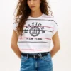 Camiseta de rayas con logotipo en arco y mangas dolman