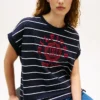 Camiseta de rayas con logotipo en arco y mangas dolman