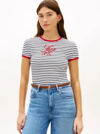 Camiseta de rayas con monograma bordado