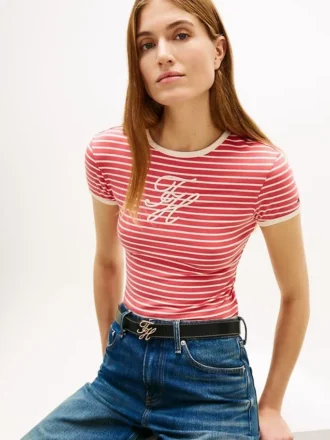 Camiseta de rayas con monograma bordado
