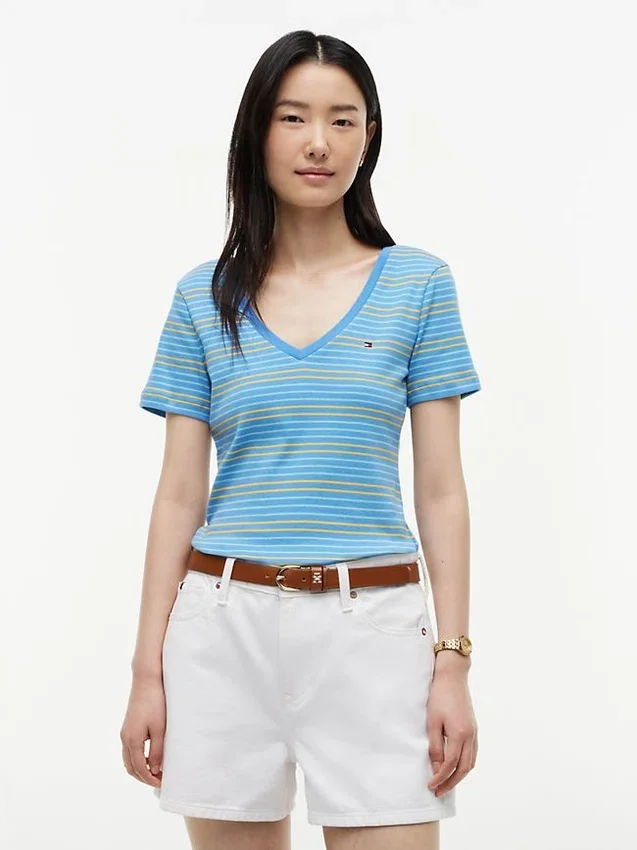 Camiseta Favorite de cuello en V a rayas Camiseta Favorite de cuello en V a rayas