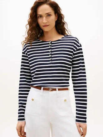 Camiseta Henley de algodón entrelazado de corte holgado