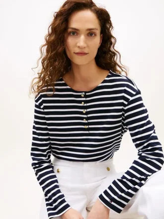 Camiseta Henley de algodón entrelazado de corte holgado