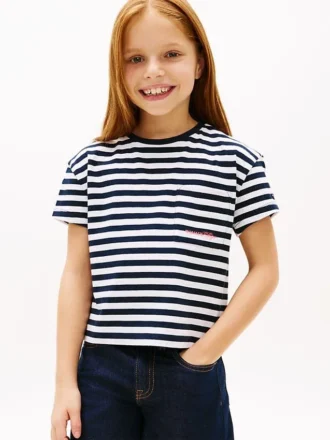 Camiseta infantil a rayas con bolsillo