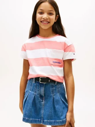 Camiseta infantil a rayas con bolsillo