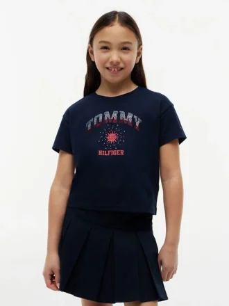 Camiseta infantil con el logotipo de Tommy y pedrería