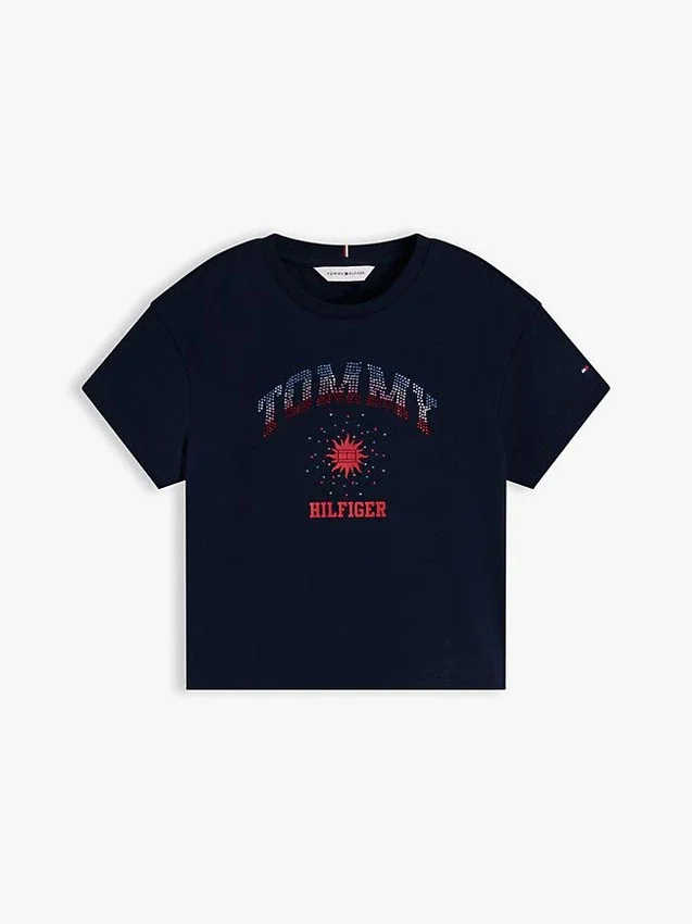 Camiseta infantil con el logotipo de Tommy y pedrería Camiseta infantil con el logotipo de Tommy y pedrería