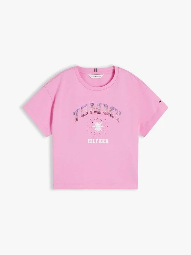 Camiseta infantil con el logotipo de Tommy y pedrería Camiseta infantil con el logotipo de Tommy y pedrería