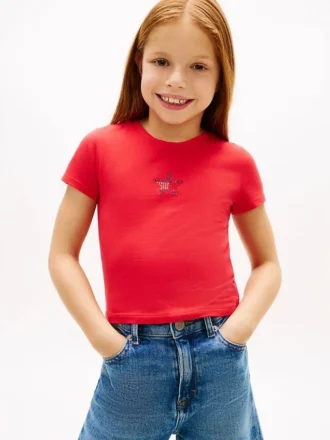 Camiseta infantil con estrella y bandera de strass