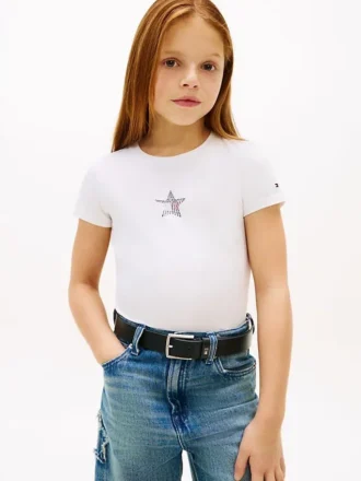 Camiseta infantil con estrella y bandera de strass