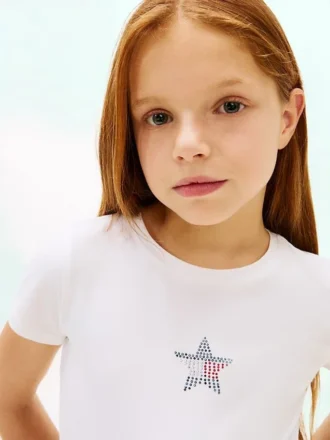 Camiseta infantil con estrella y bandera de strass