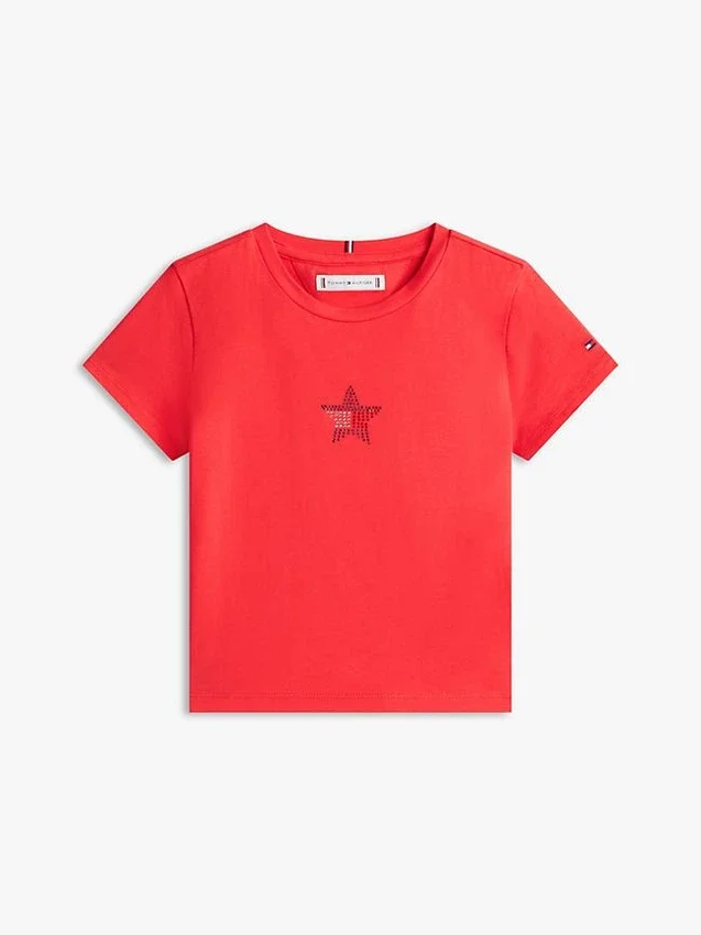 Camiseta infantil con estrella y bandera de strass Camiseta infantil con estrella y bandera de strass