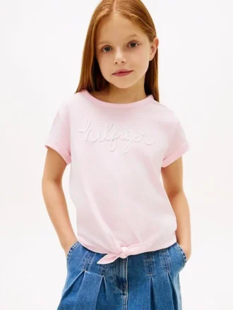 Camiseta infantil con lazo delantero y logotipo de Hilfiger