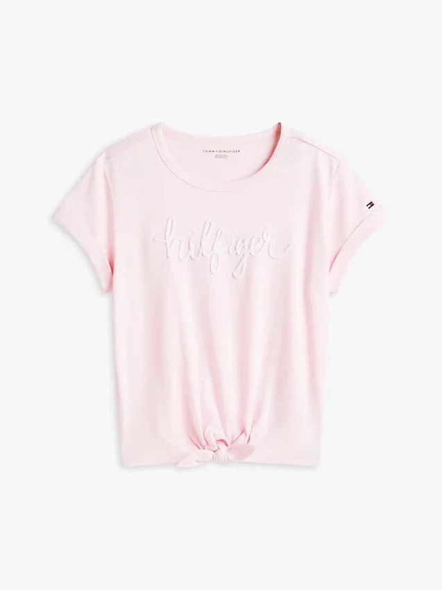 Camiseta infantil con lazo delantero y logotipo de Hilfiger Camiseta infantil con lazo delantero y logotipo de Hilfiger