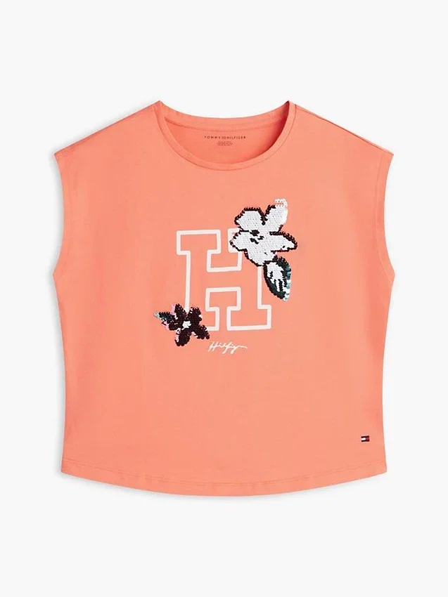 Camiseta infantil con logo floral de lentejuelas Camiseta infantil con logo floral de lentejuelas