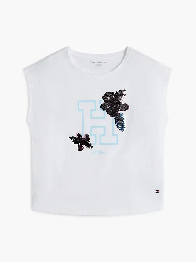 Camiseta infantil con logo floral de lentejuelas Camiseta infantil con logo floral de lentejuelas