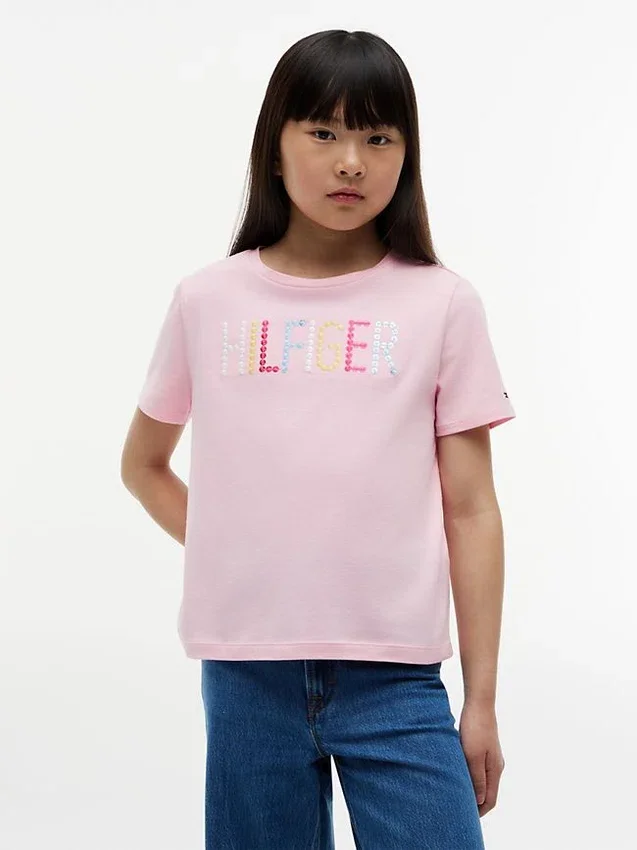 Camiseta infantil con logo Hilfiger de lentejuelas Camiseta infantil con logo Hilfiger de lentejuelas