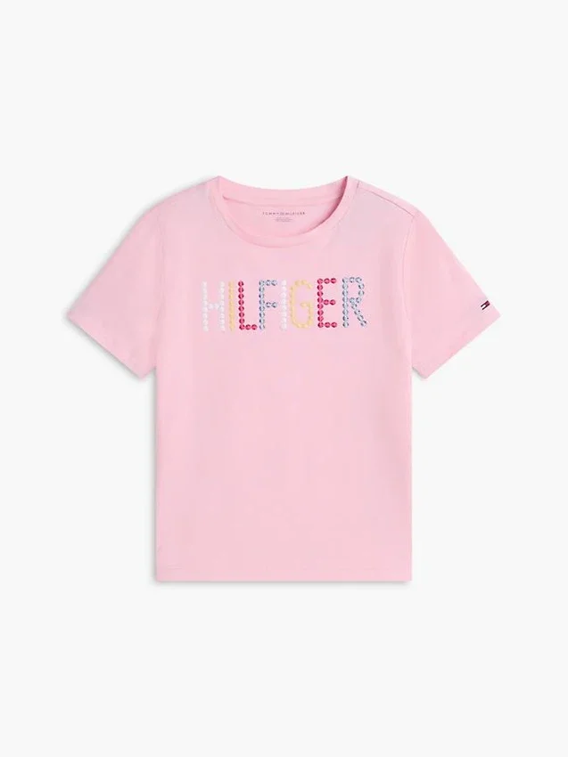 Camiseta infantil con logo Hilfiger de lentejuelas Camiseta infantil con logo Hilfiger de lentejuelas