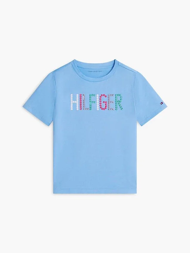 Camiseta infantil con logo Hilfiger de lentejuelas Camiseta infantil con logo Hilfiger de lentejuelas