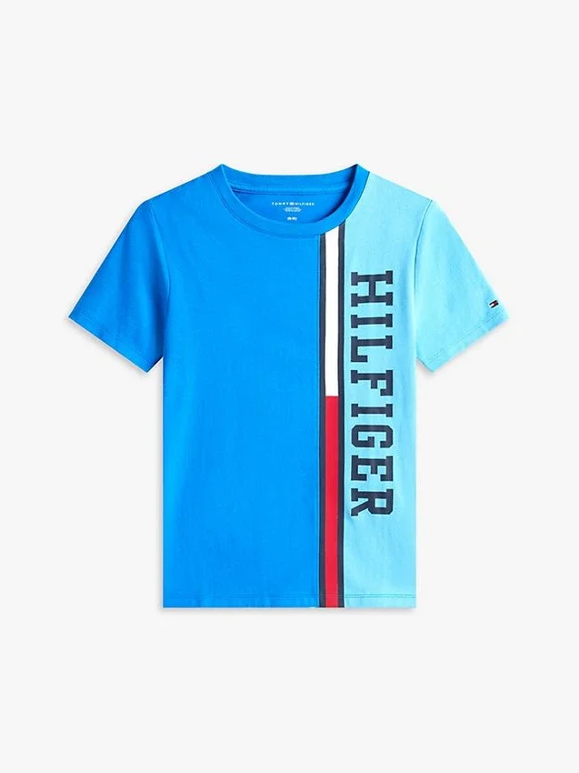 Camiseta infantil con logo y bloques de color verticales Camiseta infantil con logo y bloques de color verticales