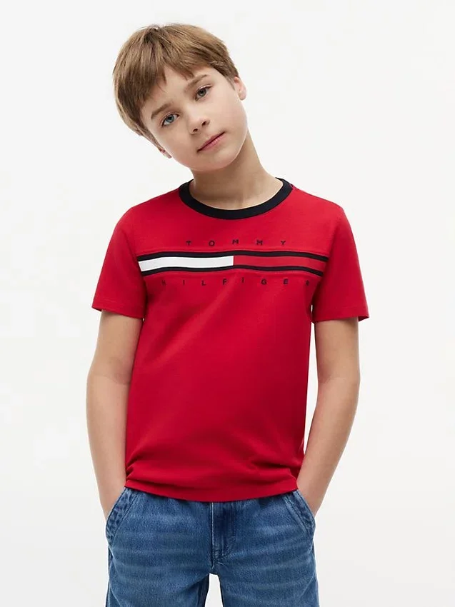 Camiseta infantil con logotipo y rayas de bandera Camiseta infantil con logotipo y rayas de bandera