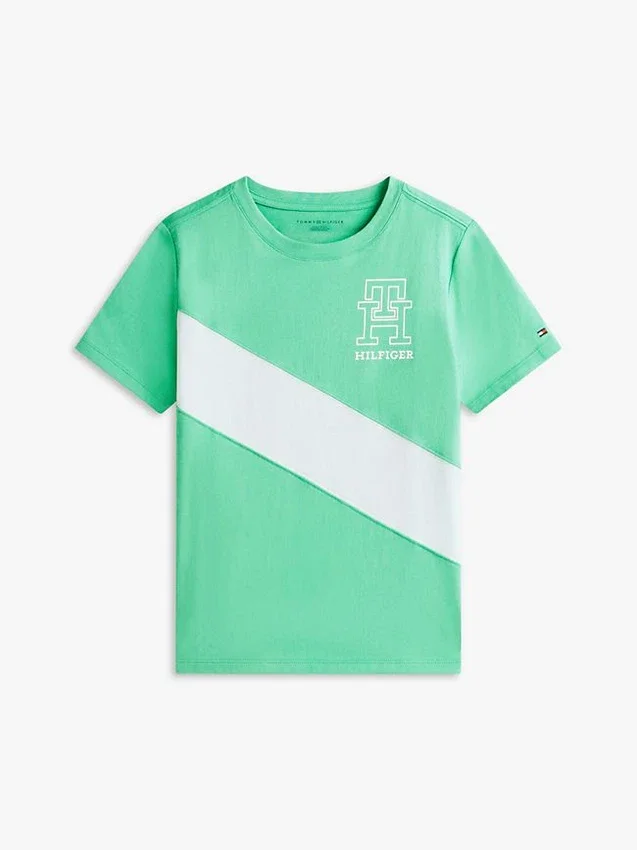 Camiseta infantil con rayas y logotipo Camiseta infantil con rayas y logotipo