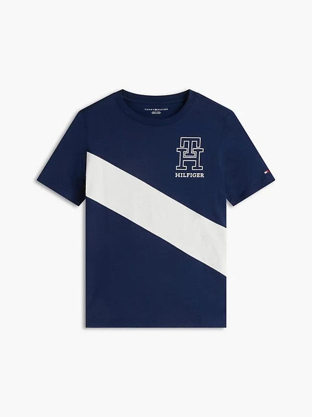 Camiseta infantil con rayas y logotipo Camiseta infantil con rayas y logotipo