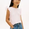 Camiseta infantil con volantes y ojales bordados Camiseta infantil con volantes y ojales bordados