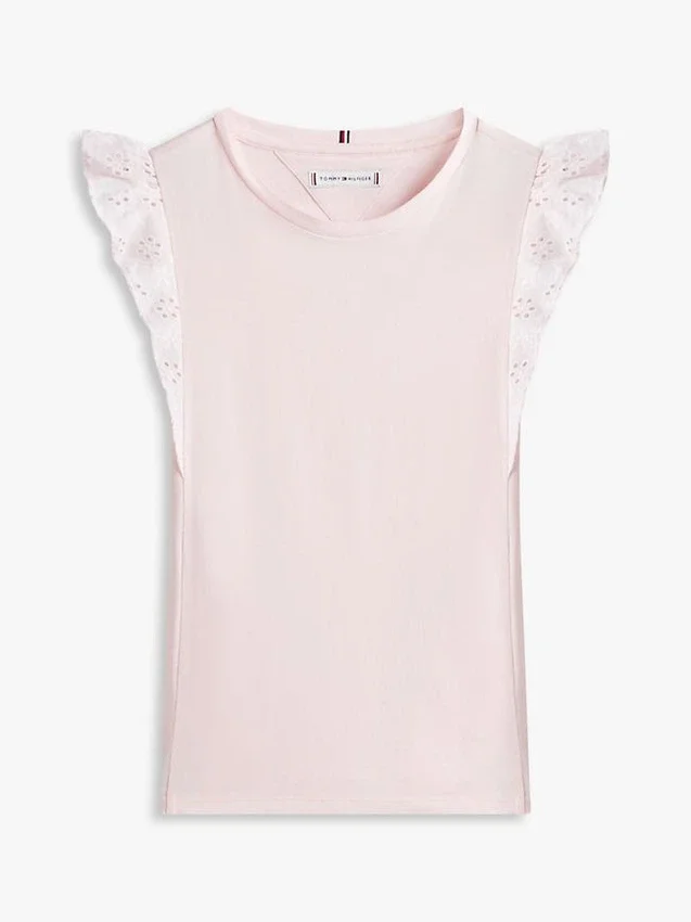 Camiseta infantil con volantes y ojales bordados Camiseta infantil con volantes y ojales bordados