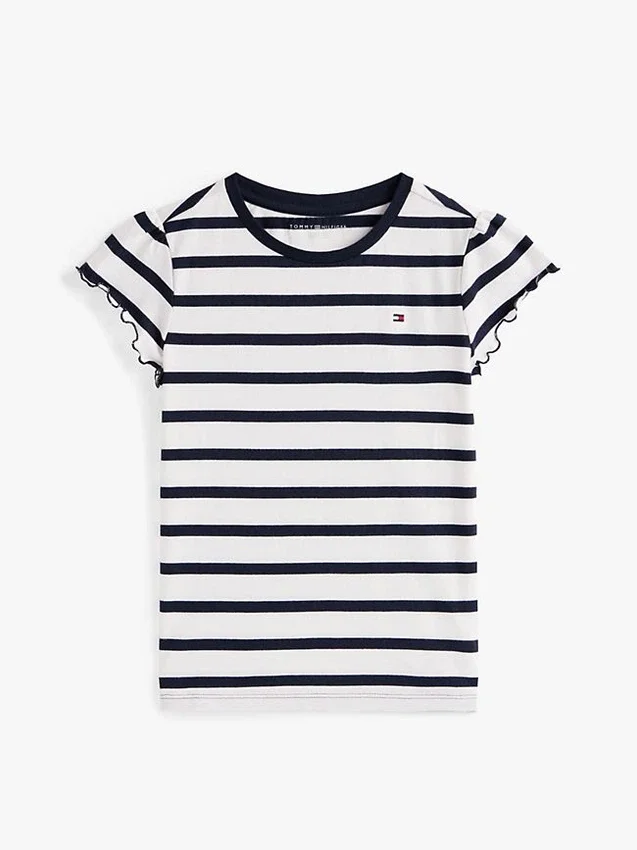 Camiseta infantil de rayas con mangas con volantes Camiseta infantil de rayas con mangas con volantes