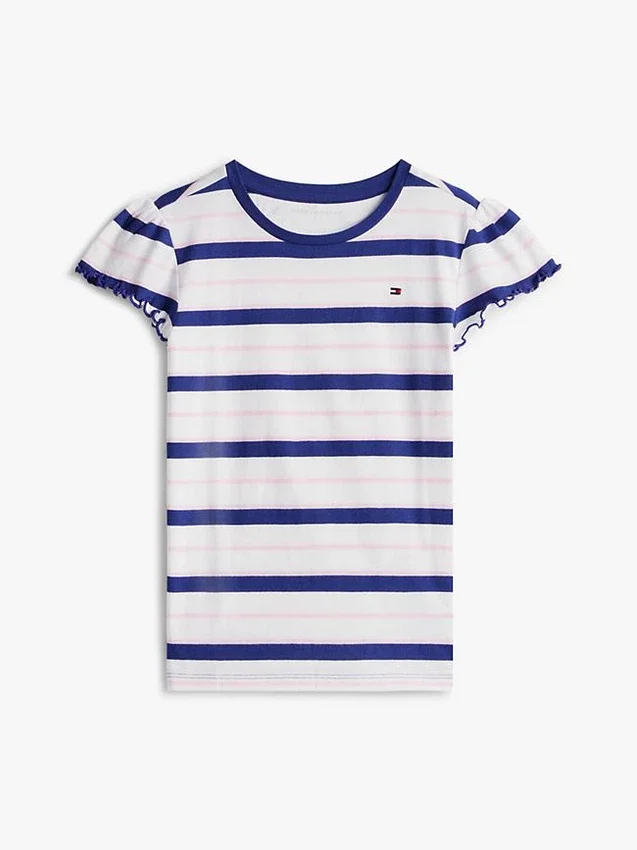 Camiseta infantil de rayas con ribete en las mangas Camiseta infantil de rayas con ribete en las mangas
