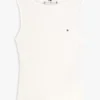 Camiseta sin mangas de cuello barco de punto acanalado y corte entallado Camiseta sin mangas de cuello barco de punto acanalado y corte entallado