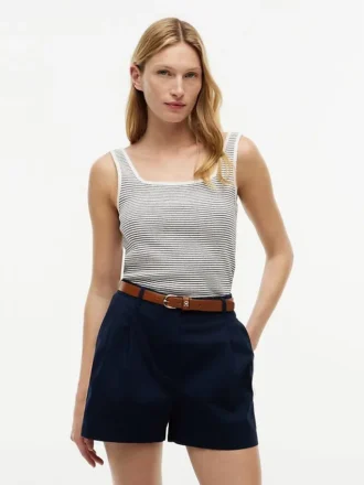 Camiseta sin mangas de cuello cuadrado con rayas en punto calado