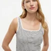 Camiseta sin mangas de cuello cuadrado con rayas en punto calado