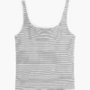 Camiseta sin mangas de cuello cuadrado con rayas en punto calado