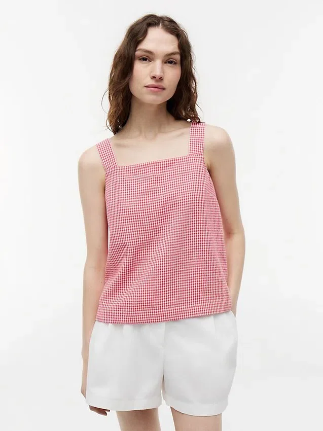 Camiseta sin mangas de mezcla de lino a cuadros vichy Camiseta sin mangas de mezcla de lino a cuadros vichy