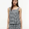 Camiseta sin mangas de mezcla de lino a cuadros vichy Camiseta sin mangas de mezcla de lino a cuadros vichy
