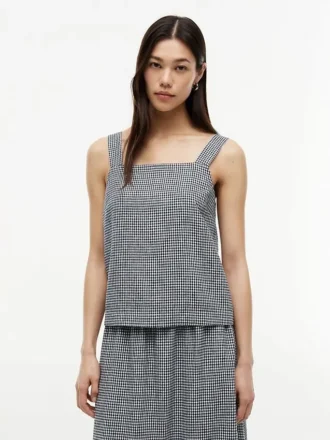 Camiseta sin mangas de mezcla de lino a cuadros vichy