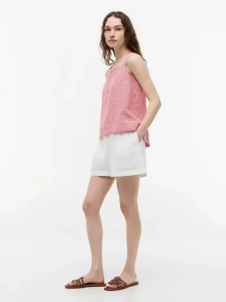 Camiseta sin mangas de mezcla de lino a cuadros vichy