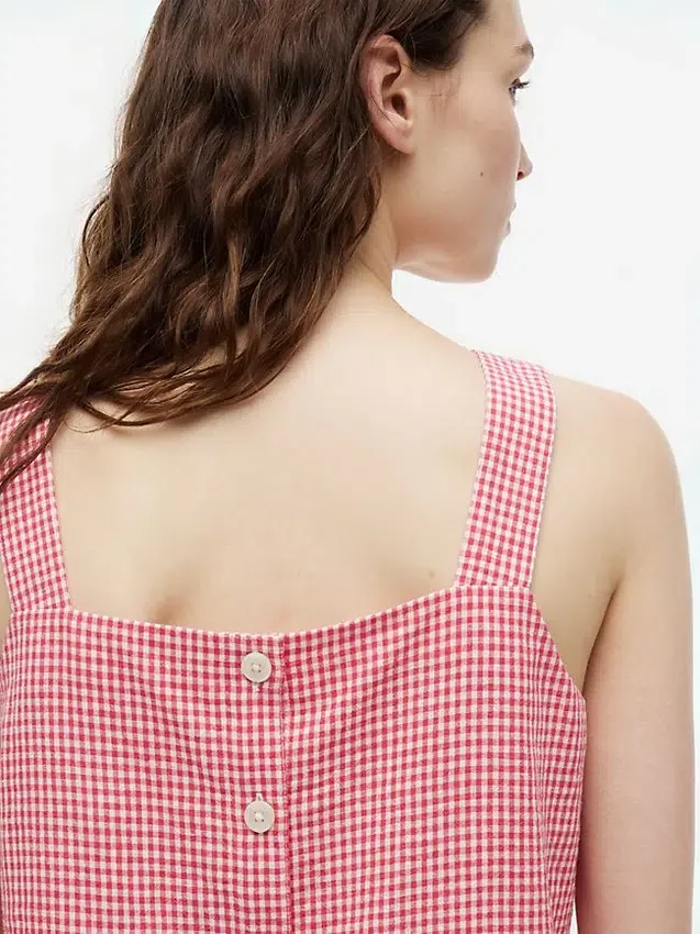 Camiseta sin mangas de mezcla de lino a cuadros vichy Camiseta sin mangas de mezcla de lino a cuadros vichy