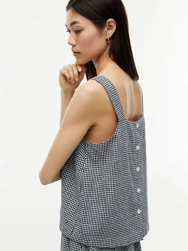 Camiseta sin mangas de mezcla de lino a cuadros vichy Camiseta sin mangas de mezcla de lino a cuadros vichy