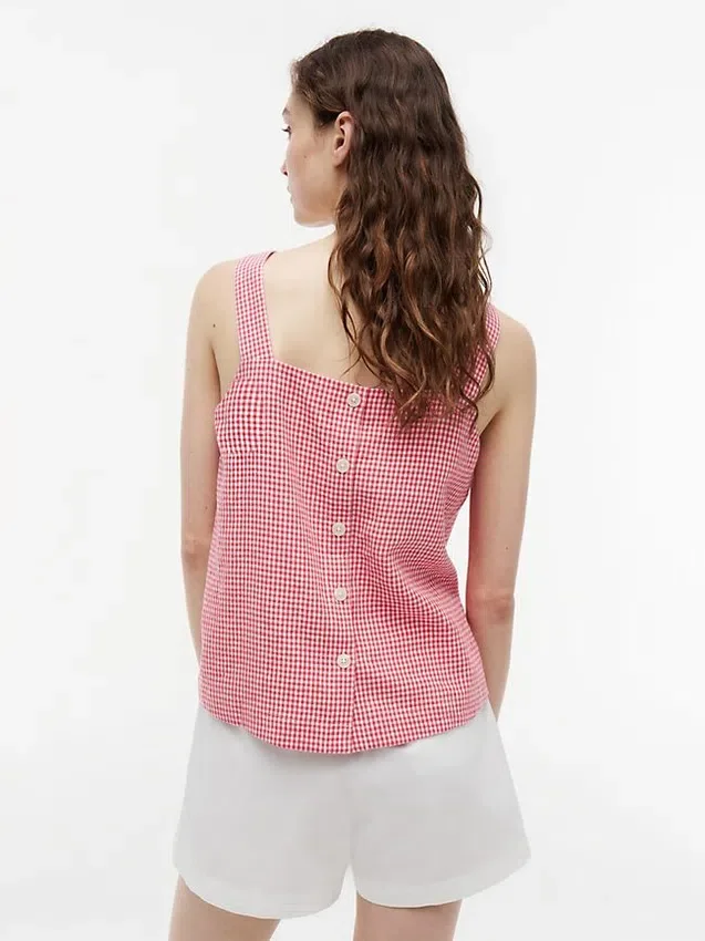 Camiseta sin mangas de mezcla de lino a cuadros vichy Camiseta sin mangas de mezcla de lino a cuadros vichy
