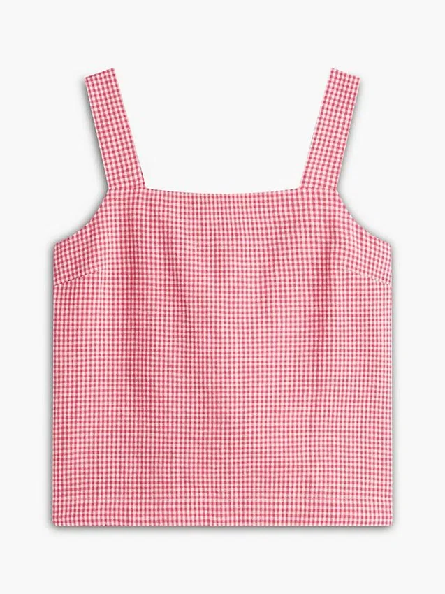 Camiseta sin mangas de mezcla de lino a cuadros vichy Camiseta sin mangas de mezcla de lino a cuadros vichy