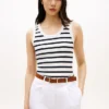 Camiseta sin mangas de punto acanalado a rayas