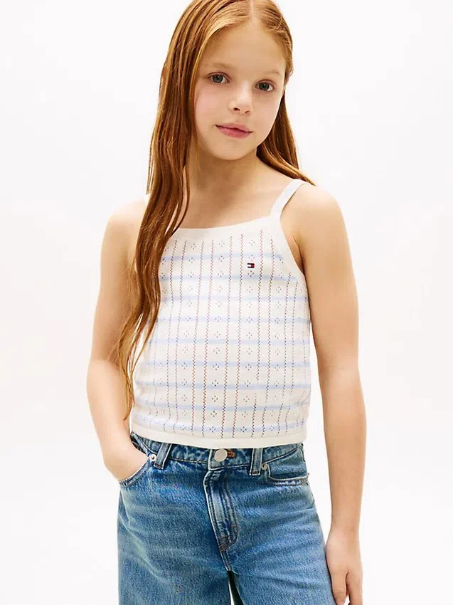 Camiseta sin mangas de punto calado a rayas para niños Camiseta sin mangas de punto calado a rayas para niños