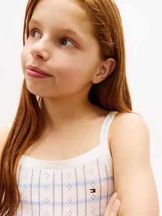 Camiseta sin mangas de punto calado a rayas para niños