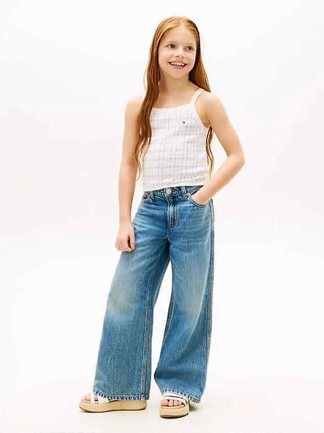 Camiseta sin mangas de punto calado a rayas para niños Camiseta sin mangas de punto calado a rayas para niños
