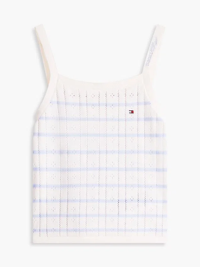 Camiseta sin mangas de punto calado a rayas para niños Camiseta sin mangas de punto calado a rayas para niños