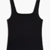 Camiseta sin mangas de punto calado con cuello cuadrado Camiseta sin mangas de punto calado con cuello cuadrado