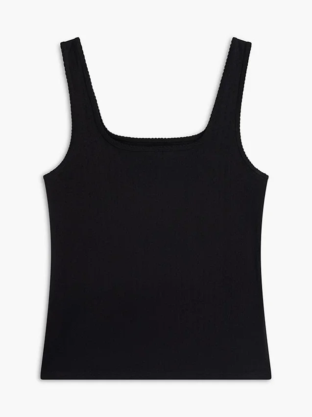 Camiseta sin mangas de punto calado con cuello cuadrado Camiseta sin mangas de punto calado con cuello cuadrado